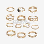 13pcs Exaggerated Punk Style Metal Ring Star Black Rin